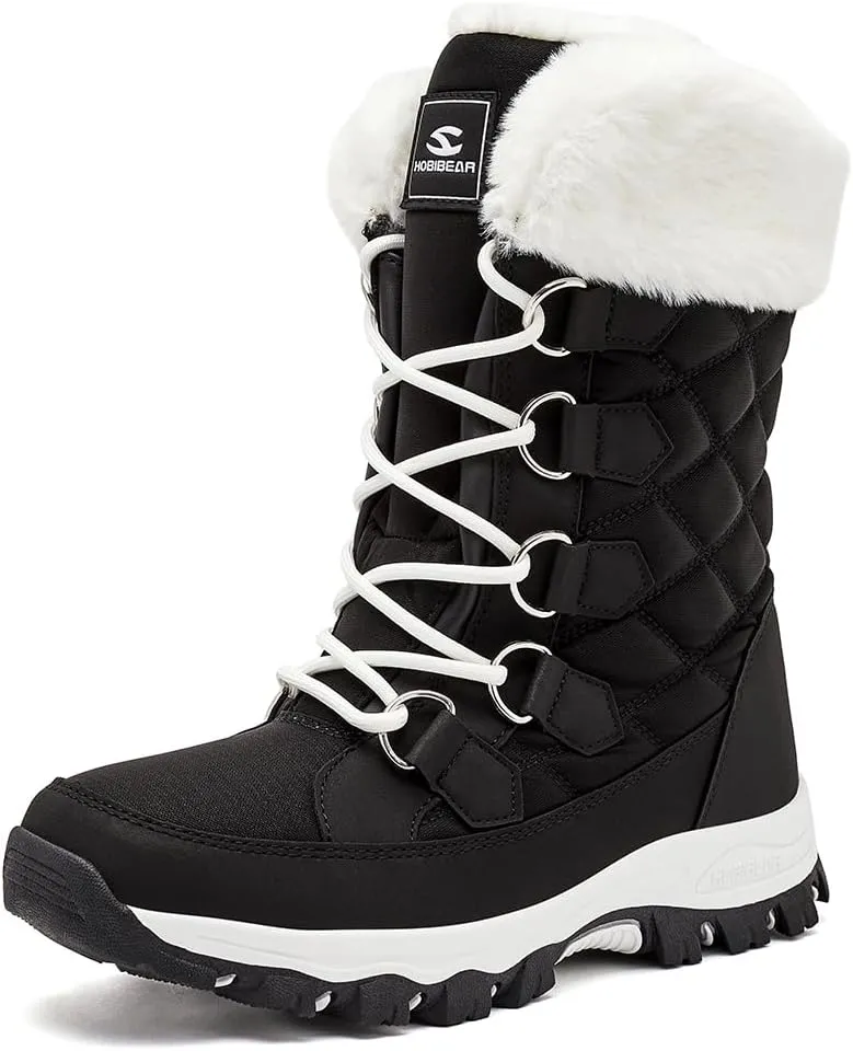 HOBIBEAR Womens Winter Boots Warm Faux Fur Lined Snow Boots Cold Weather Outdoor Shoes Water Resistant