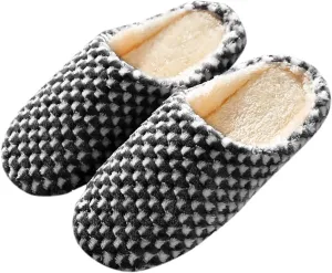 House Slippers for Men Comfort Fluffy Fuzzy Slip-on House Slippers Open Toe Cross Band Indoor Outdoor Non-Slip
