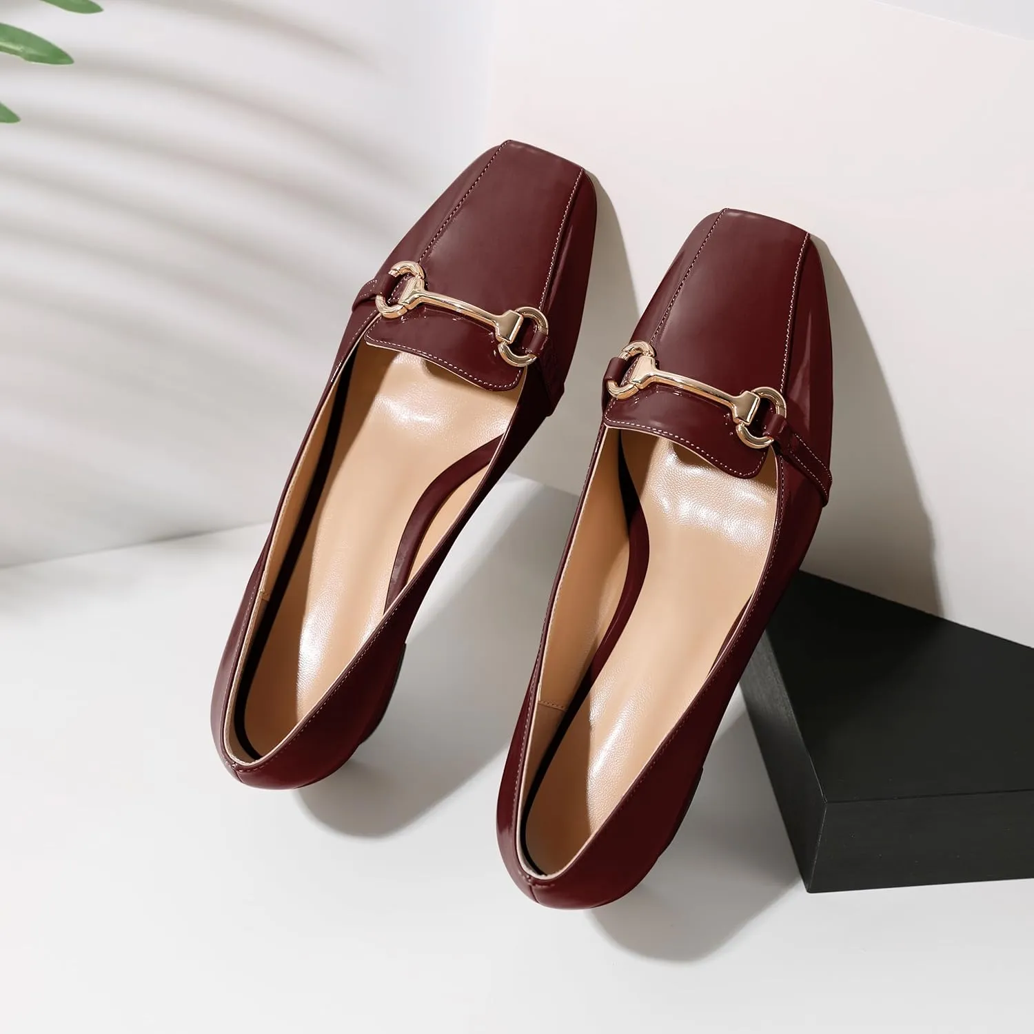 Joseywade Women's Chunky Heels Square Toe Low Block Heel Pump Metal Buckle Comfort 2 Inch Wedding Party Working Daily Dress Shoes