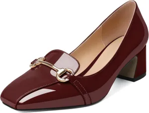 Joseywade Women's Chunky Heels Square Toe Low Block Heel Pump Metal Buckle Comfort 2 Inch Wedding Party Working Daily Dress Shoes