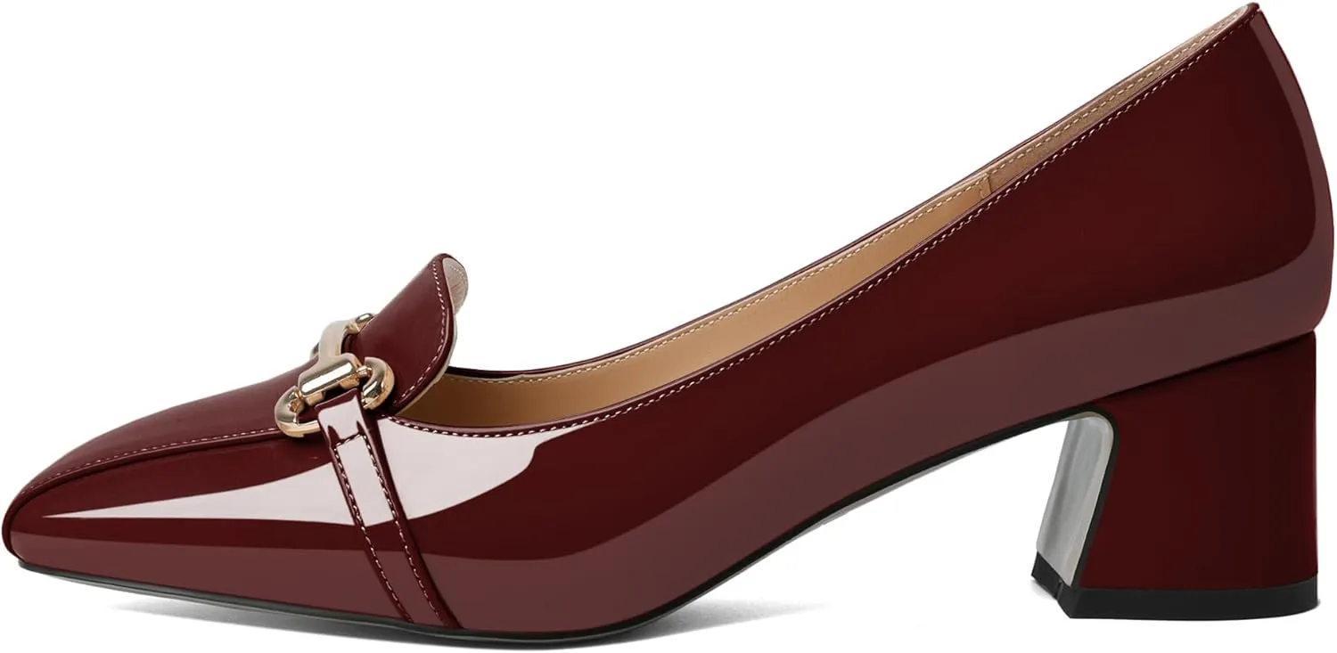 Joseywade Women's Chunky Heels Square Toe Low Block Heel Pump Metal Buckle Comfort 2 Inch Wedding Party Working Daily Dress Shoes