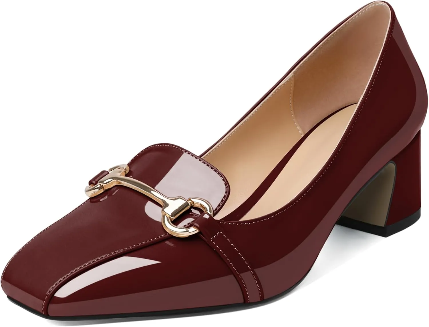 Joseywade Women's Chunky Heels Square Toe Low Block Heel Pump Metal Buckle Comfort 2 Inch Wedding Party Working Daily Dress Shoes