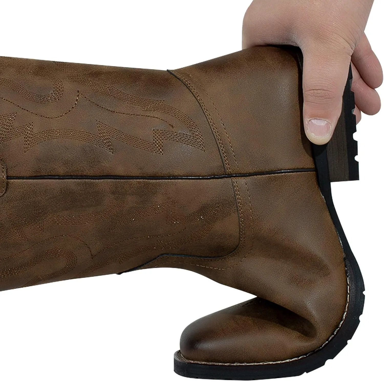 J's.o.l.e Cowboy Boots for Men Square Toe Work Boots Pull on Silp Resistant Wide Calf Leather Men's Western Boot Brown