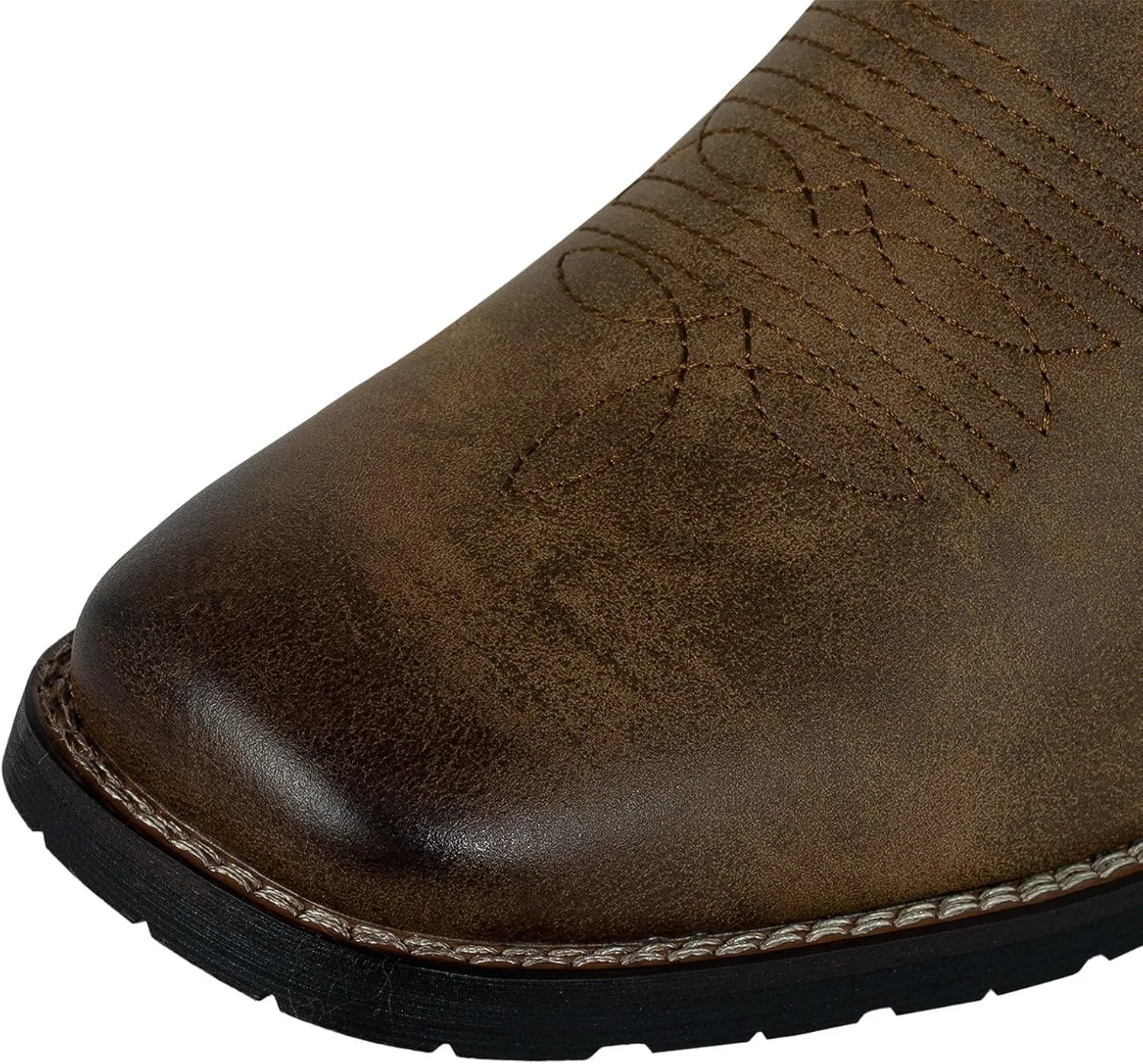 J's.o.l.e Cowboy Boots for Men Square Toe Work Boots Pull on Silp Resistant Wide Calf Leather Men's Western Boot Brown