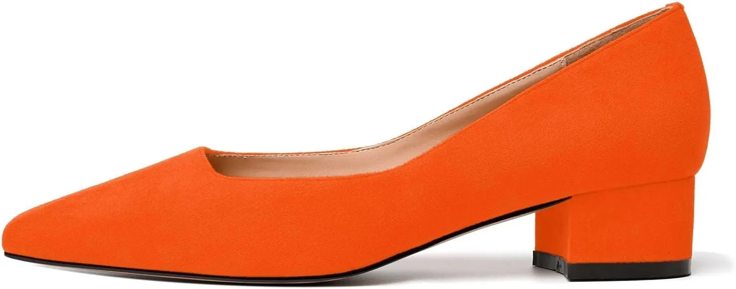 JUSTDANNI Womens Casual Suede Party Slip On Square Toe Fashion Chunky Low Heel Pumps Shoes 1.5 Inch