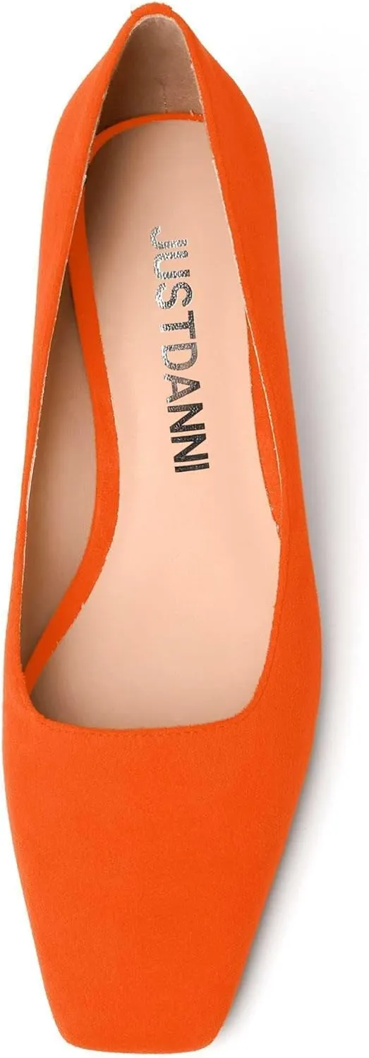 JUSTDANNI Womens Casual Suede Party Slip On Square Toe Fashion Chunky Low Heel Pumps Shoes 1.5 Inch
