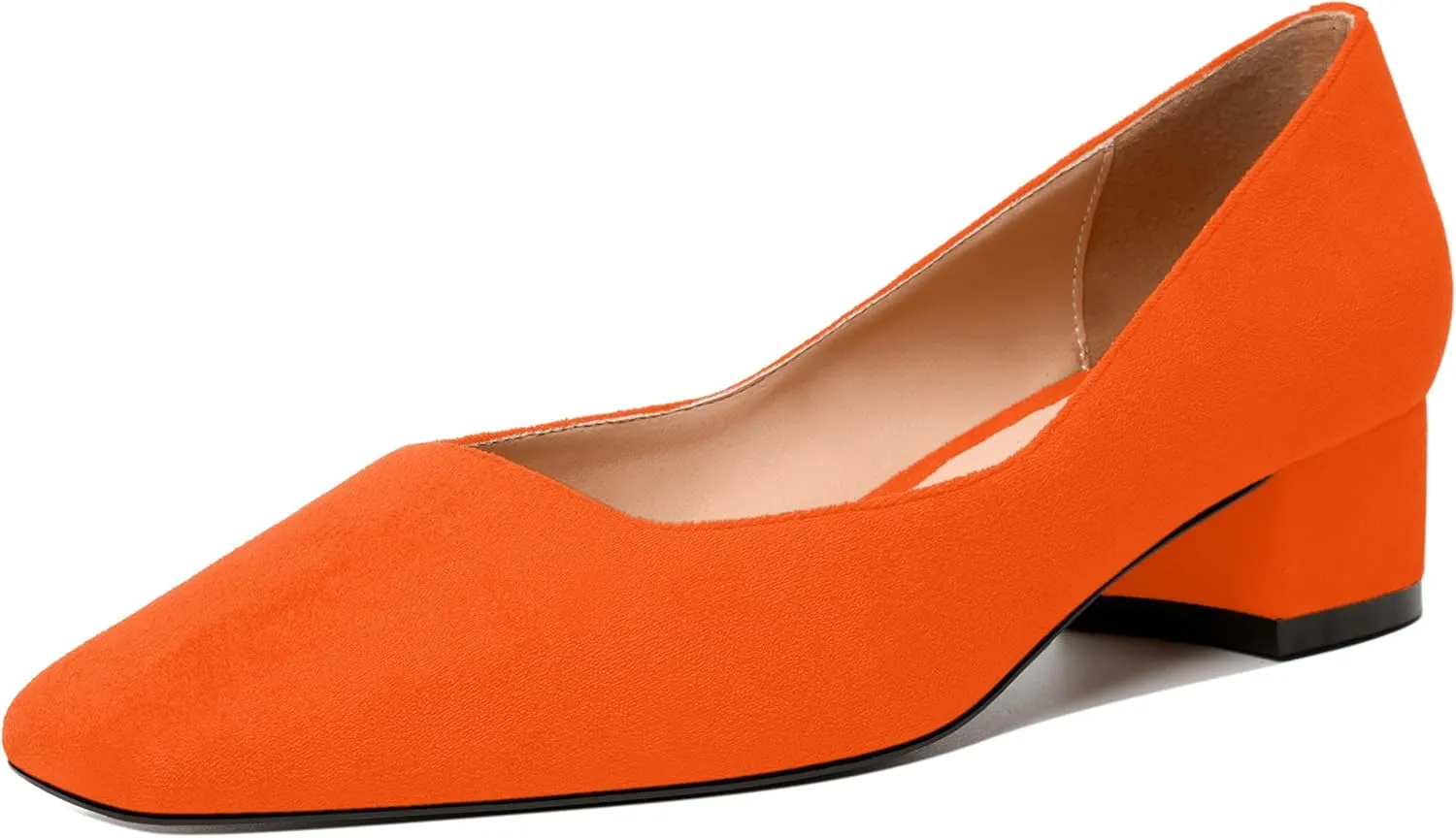 JUSTDANNI Womens Casual Suede Party Slip On Square Toe Fashion Chunky Low Heel Pumps Shoes 1.5 Inch