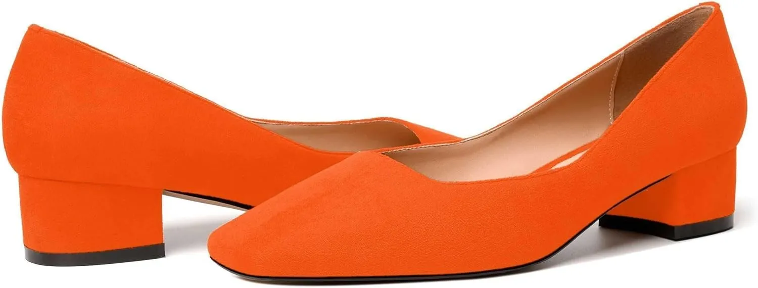 JUSTDANNI Womens Casual Suede Party Slip On Square Toe Fashion Chunky Low Heel Pumps Shoes 1.5 Inch
