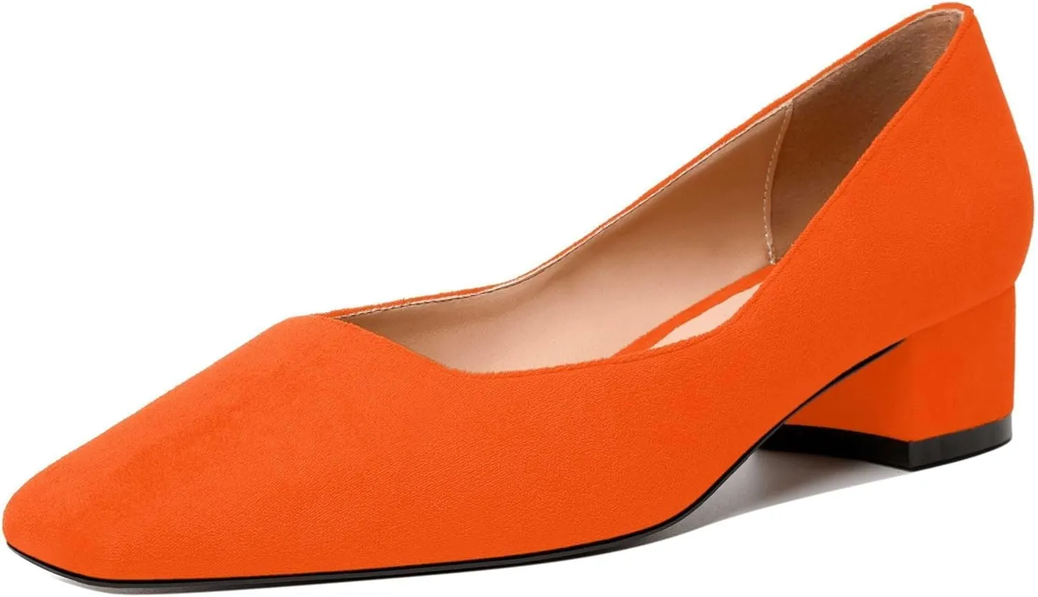 JUSTDANNI Womens Casual Suede Party Slip On Square Toe Fashion Chunky Low Heel Pumps Shoes 1.5 Inch