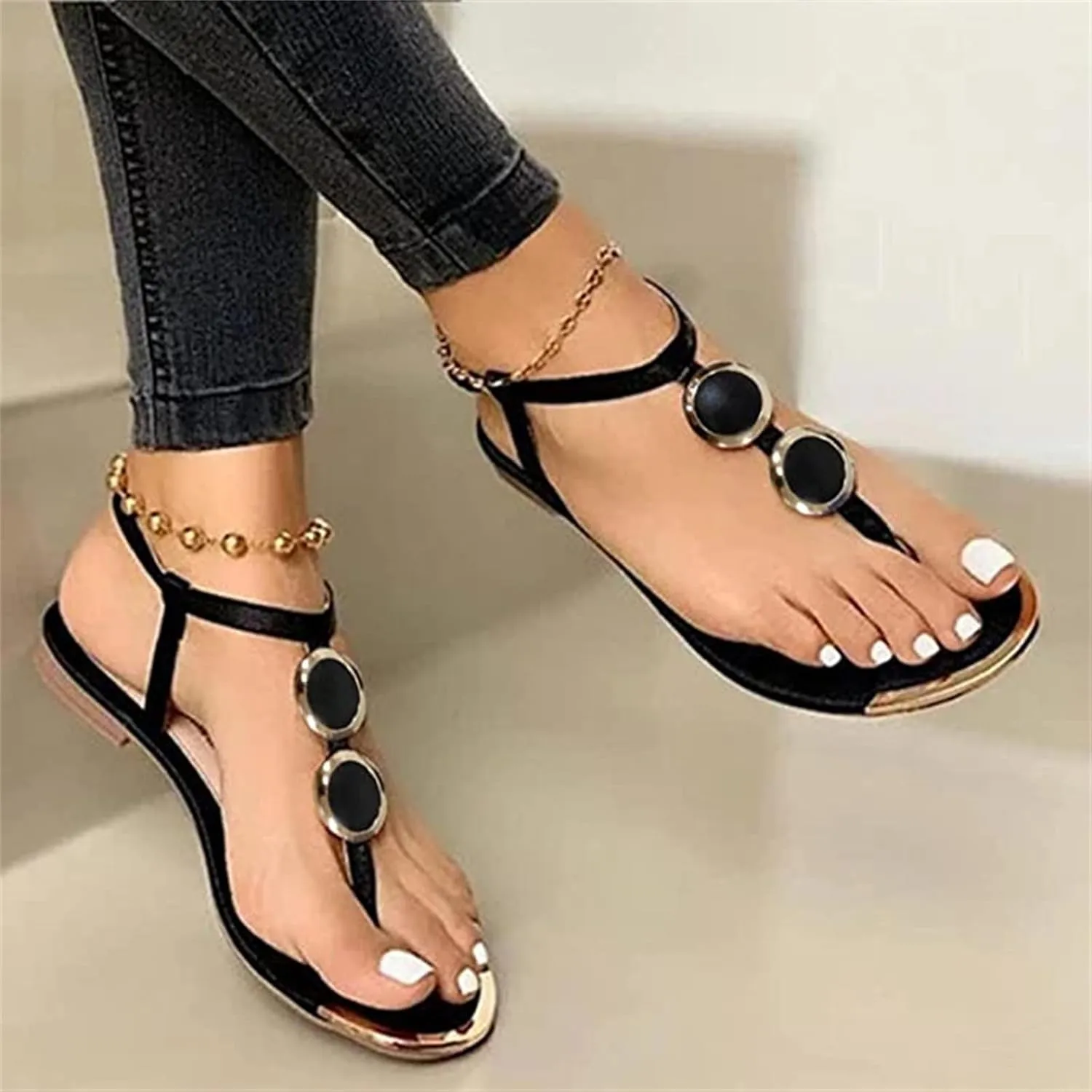 Lausiuoe Sandals for Women Dressy Summer,Womens Ankle Strap Casual Strappy Flat Sandals Gladiator Beach Sandals Thong Flip Flops