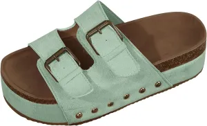 Leather Platform Sandals Women Casual Wedge Chunky Sandals Memory Foam Sandals Comfy Summer Walking Shoes2