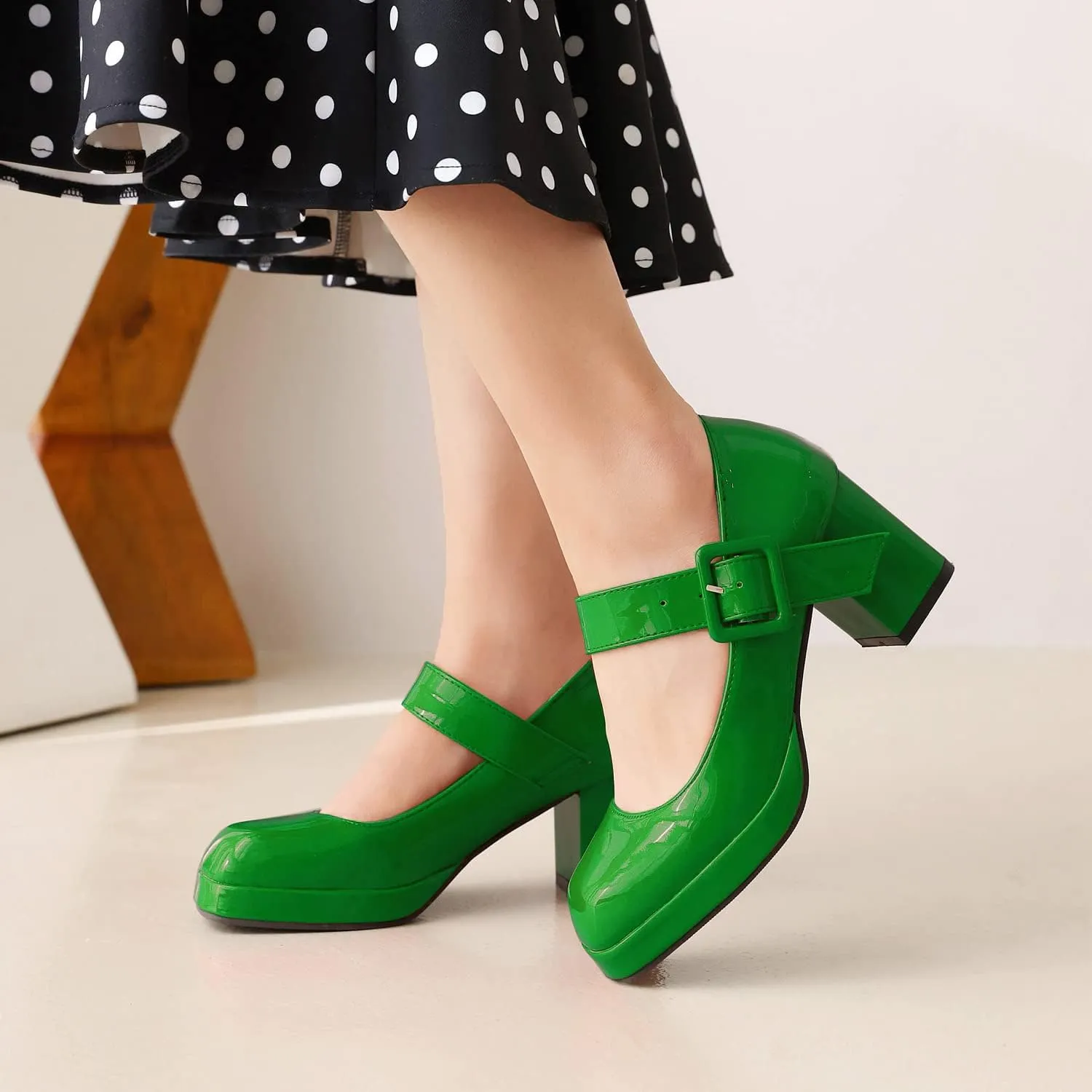 LEHOOR Women Chunky Platform Mary Jane Pumps Square Toe Buckled Ankle Strap 3" Block High Heels Mary Janes Lolita Shoes Goth Punk Heels Closed Toe Sandals Girl Office Work Fashion Trendy 4-15 M US
