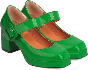 LEHOOR Women Chunky Platform Mary Jane Pumps Square Toe Buckled Ankle Strap 3" Block High Heels Mary Janes Lolita Shoes Goth Punk Heels Closed Toe Sandals Girl Office Work Fashion Trendy 4-15 M US