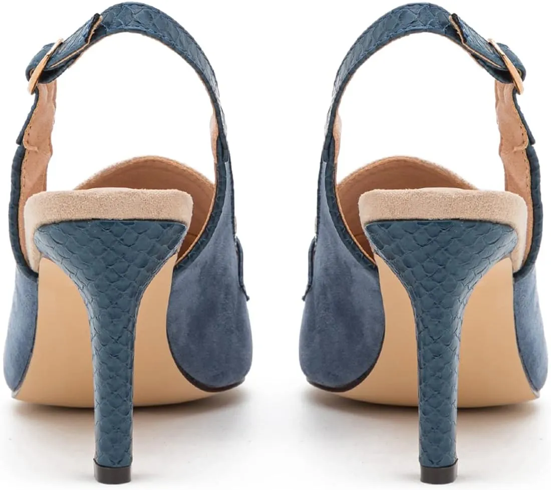 LEHOOR Women Kitten Heels Slingback Pumps Pointed Toe Suede Tassel Loafers 3” Stiletto High Heel Dress Shoes Ankle Strap Two-Tone Closed Pointy Toe Sandals Backless Buckle Patchwork Chic 4-11 M US