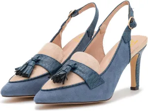 LEHOOR Women Kitten Heels Slingback Pumps Pointed Toe Suede Tassel Loafers 3” Stiletto High Heel Dress Shoes Ankle Strap Two-Tone Closed Pointy Toe Sandals Backless Buckle Patchwork Chic 4-11 M US