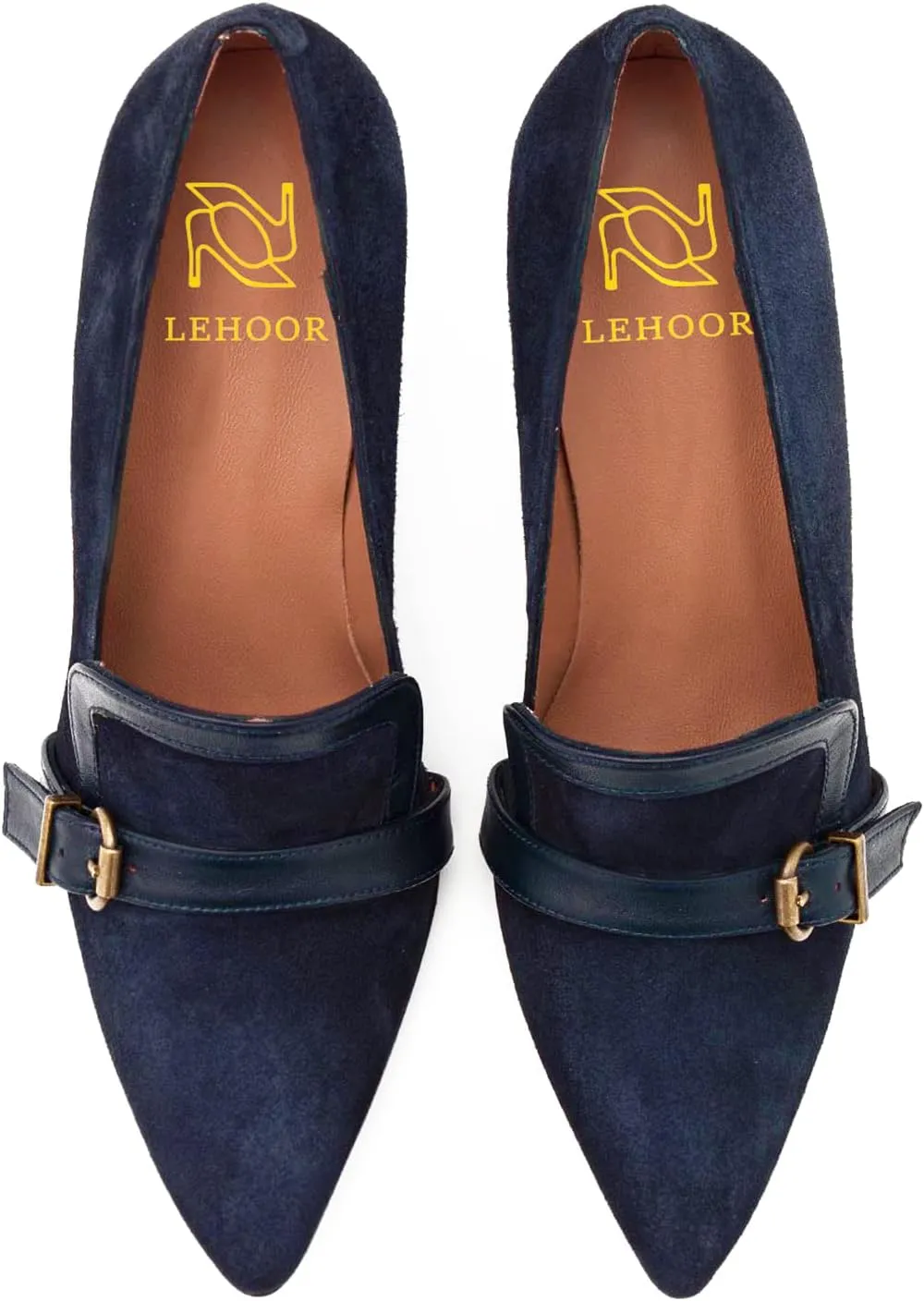 LEHOOR Women Low Kitten Heel Pumps Pointed Toe 3 inch Slip On Loafers Pump Buckle Straps Office Work Business Classic Stiletto Heels Dress Shoes Closed Toe Formal for Ladies Wedding Spring 4-13 M US