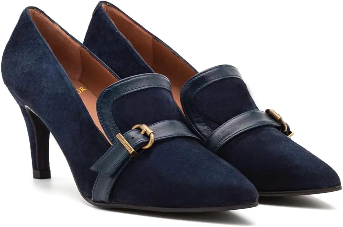 LEHOOR Women Low Kitten Heel Pumps Pointed Toe 3 inch Slip On Loafers Pump Buckle Straps Office Work Business Classic Stiletto Heels Dress Shoes Closed Toe Formal for Ladies Wedding Spring 4-13 M US
