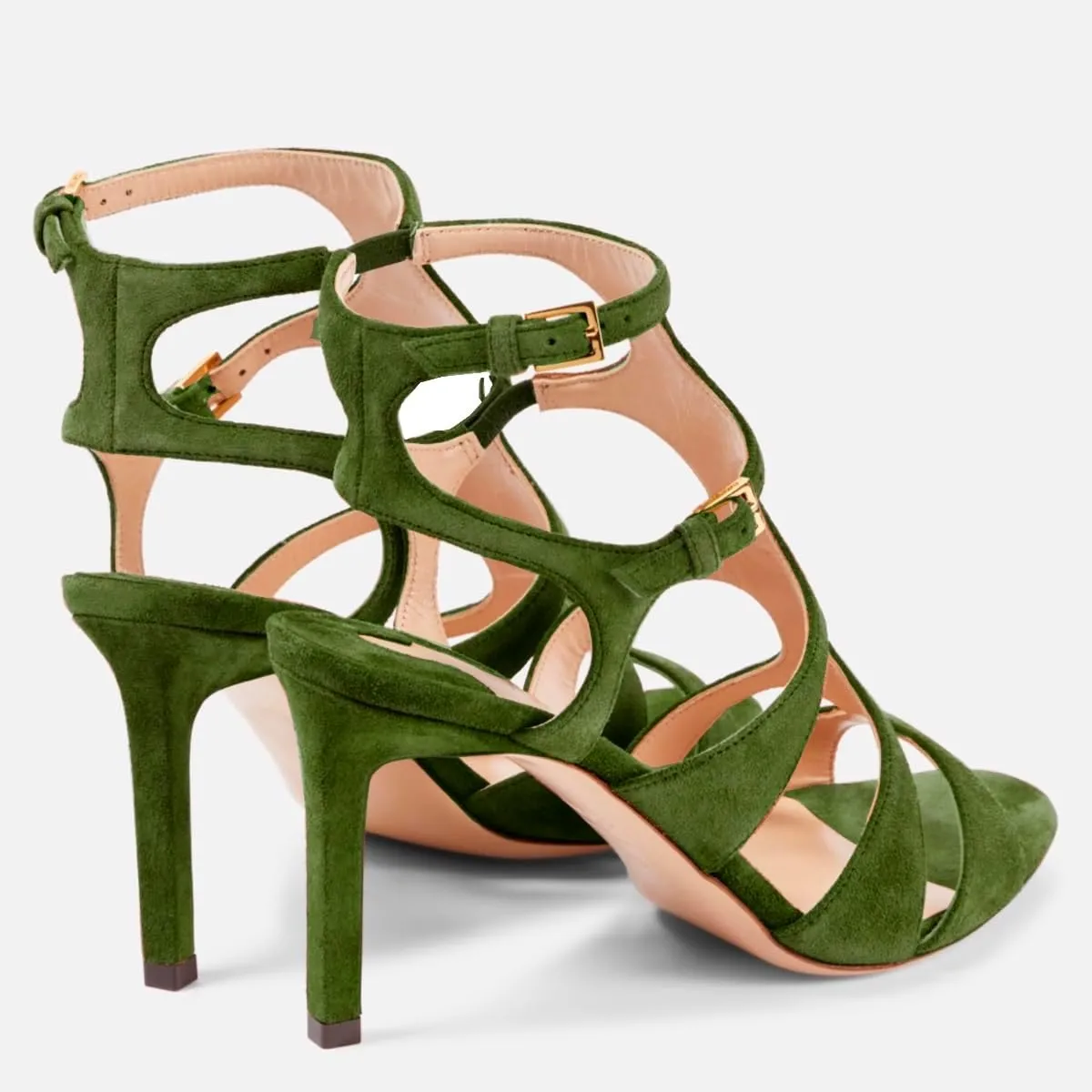 LEHOOR Women Sexy High Heels Gladiator Sandals Open Peep Toe Suede Caged Sandal Booties Kitten Heel Round Toe Cutout Ankle Boots Buckle Strappy Stiletto Sandals Dressy Summer Wedding Office 4-11 M US