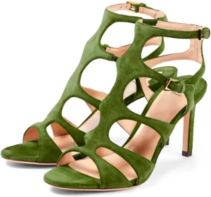 LEHOOR Women Sexy High Heels Gladiator Sandals Open Peep Toe Suede Caged Sandal Booties Kitten Heel Round Toe Cutout Ankle Boots Buckle Strappy Stiletto Sandals Dressy Summer Wedding Office 4-11 M US