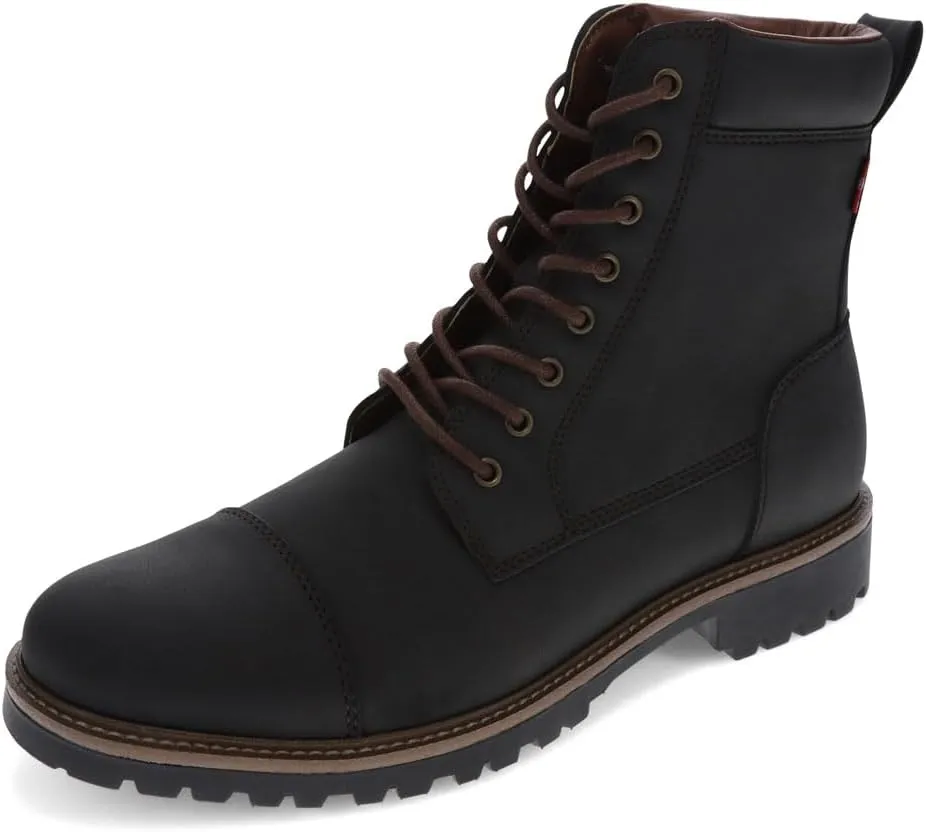 Levi's Mens Wyatt Distressed Vegan Leather Lace Up Rugged Casual Boot, Black, 10.5 M