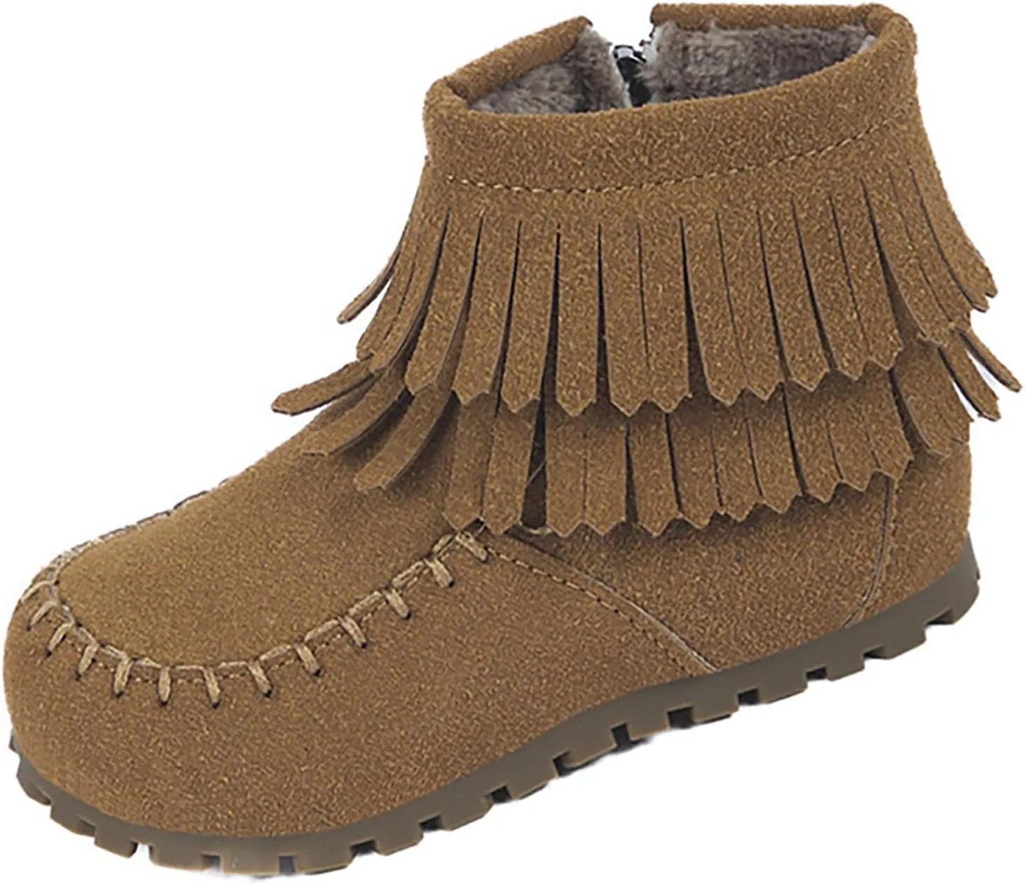 Little Girls Tassel Suede Ankle Boots Side Zipper Short Booties Winter Soft Non Slip Sole Rugged Outback Boots for Girls