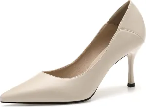 LizFoYa Women Pointed Toe Polished Leather Office Pumps Dressy Pumps Shoes Foldable Back Slide Heels