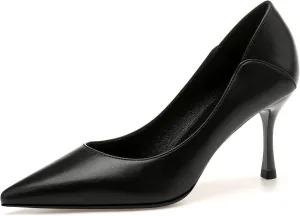 LizFoYa Women Pointed Toe Polished Leather Office Pumps Dressy Pumps Shoes Foldable Back Slide Heels