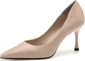 LizFoYa Women Pointed Toe Polished Leather Office Pumps Dressy Pumps Shoes Foldable Back Slide Heels
