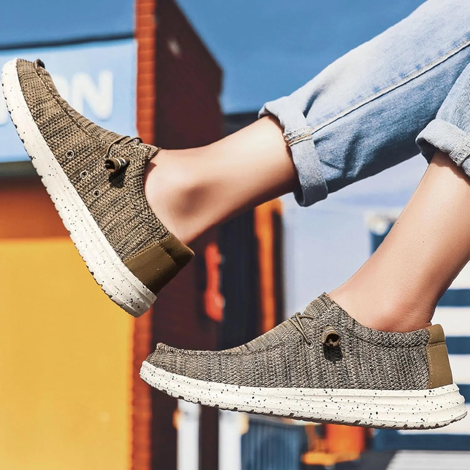 Mens Canvas Lightweight Soft Comfortable Lace-Up Loafers