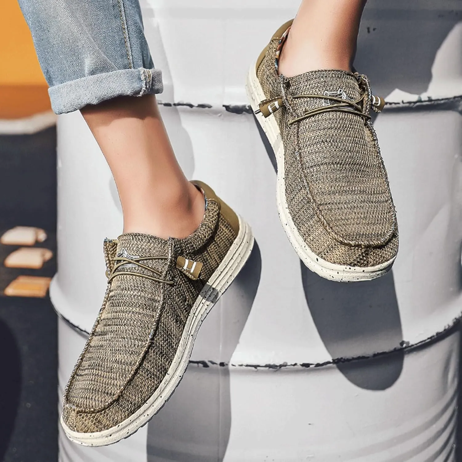 Mens Canvas Lightweight Soft Comfortable Lace-Up Loafers