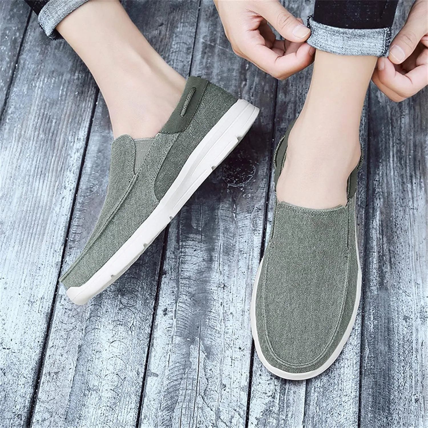 Men's Casual Canvas Shoes, Comfortable and Lightweight Lefu Shoes, one Foot Nail Board Shoes, Lightweight Walking Shoes