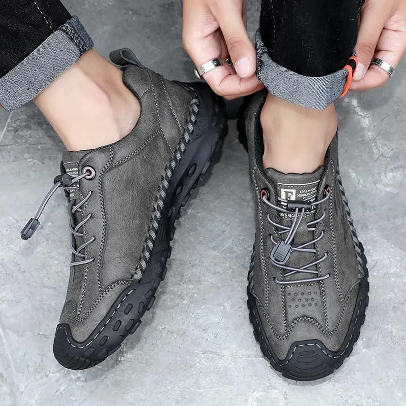 Men's Casual Leather Loafer Lace up Breathable Slip-on Sneakers Walking Shoes for Driving Business Working Office