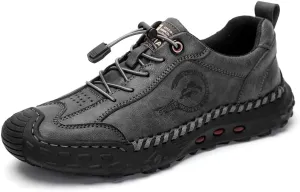 Men's Casual Leather Loafer Lace up Breathable Slip-on Sneakers Walking Shoes for Driving Business Working Office