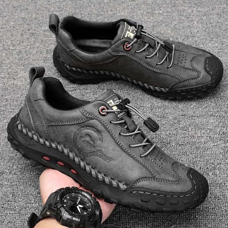 Men's Casual Leather Loafer Lace up Breathable Slip-on Sneakers Walking Shoes for Driving Business Working Office