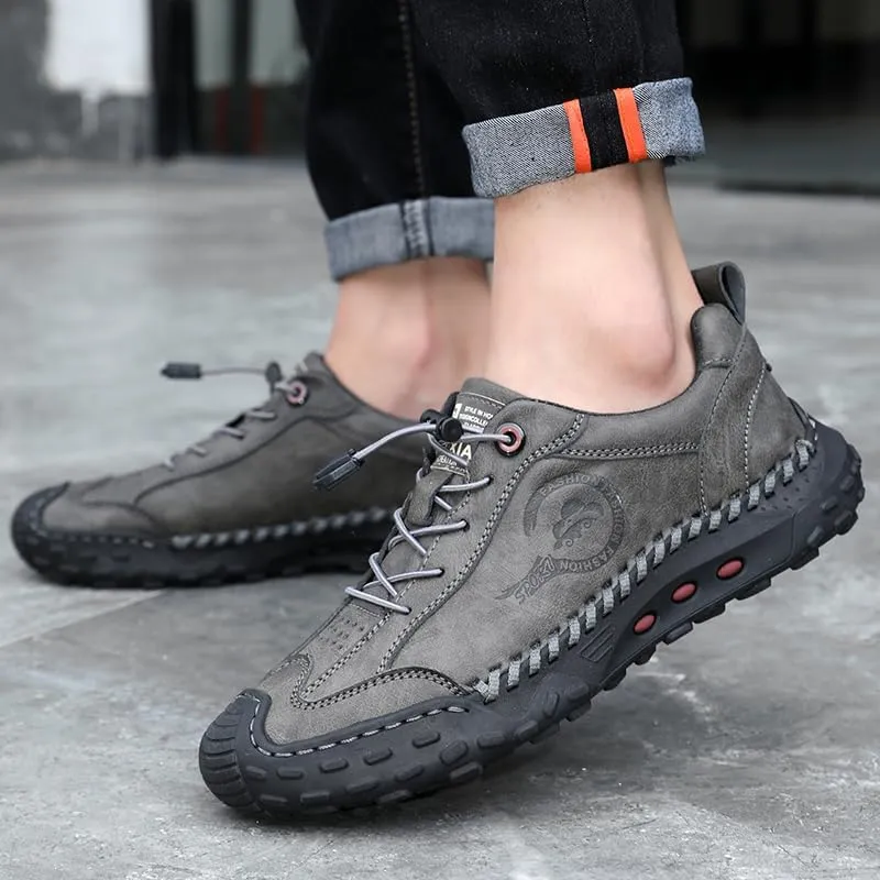 Men's Casual Leather Loafer Lace up Breathable Slip-on Sneakers Walking Shoes for Driving Business Working Office