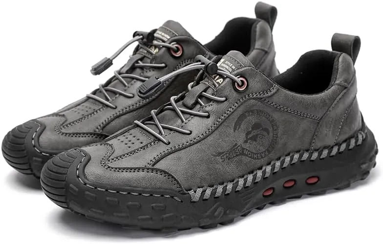 Men's Casual Leather Loafer Lace up Breathable Slip-on Sneakers Walking Shoes for Driving Business Working Office
