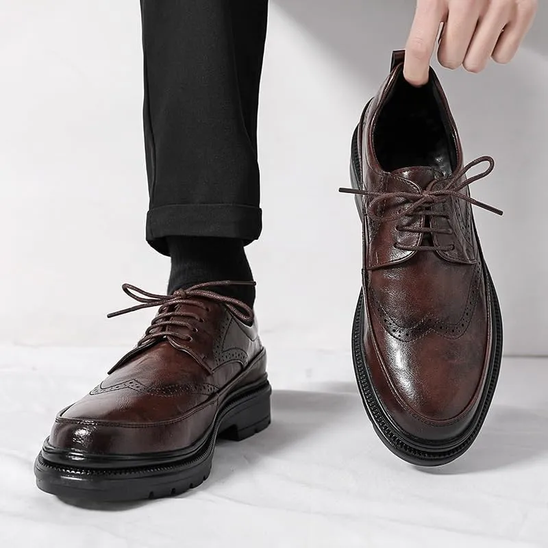 Mens Dress Shoes Handcrafted Mens Oxford Shoes Genuine Calfskin Leather Brogue Dress Shoes Black Classic Business Formal Shoes Man