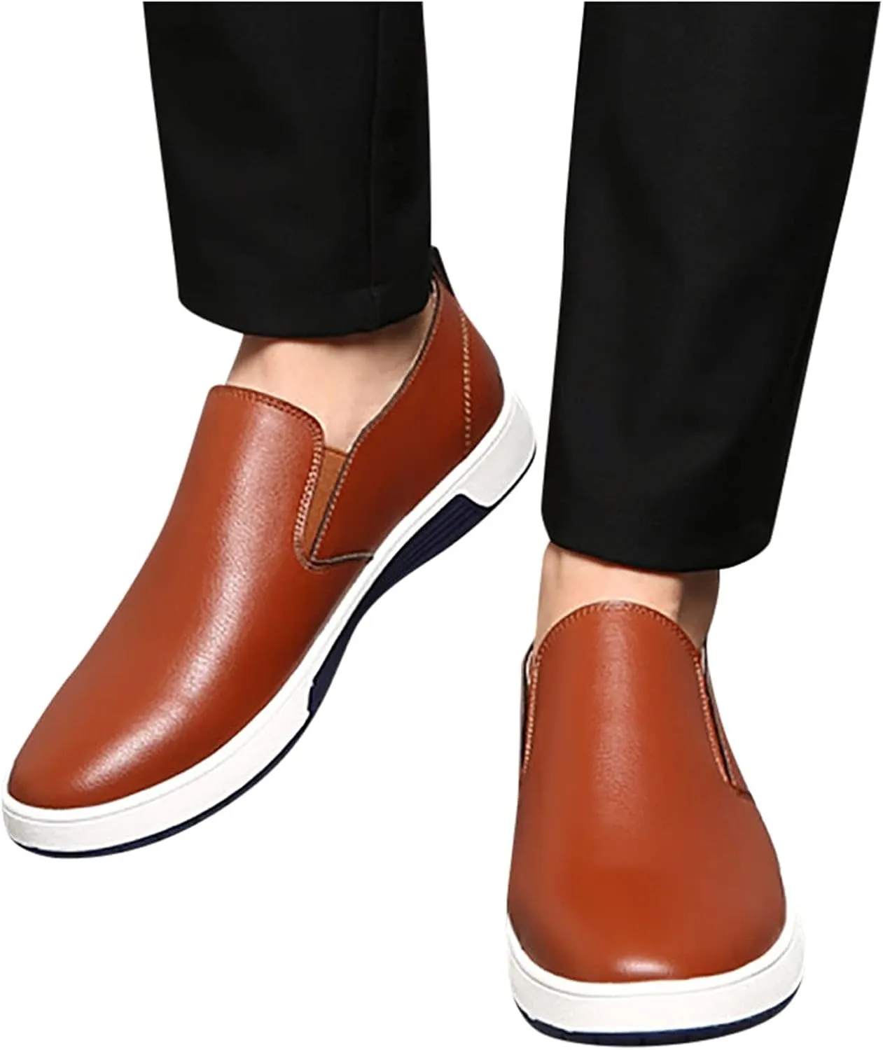 Men's Dress Shoes Wide Width White Men's Leather Breathable Slip On Style Business Seasons Color Wear Four Shoes Leisure Formal Solid Men's Leather Shoes Formal Dress Shoes