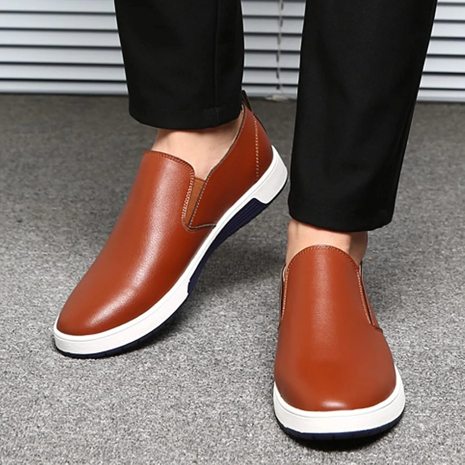 Men's Dress Shoes Wide Width White Men's Leather Breathable Slip On Style Business Seasons Color Wear Four Shoes Leisure Formal Solid Men's Leather Shoes Formal Dress Shoes