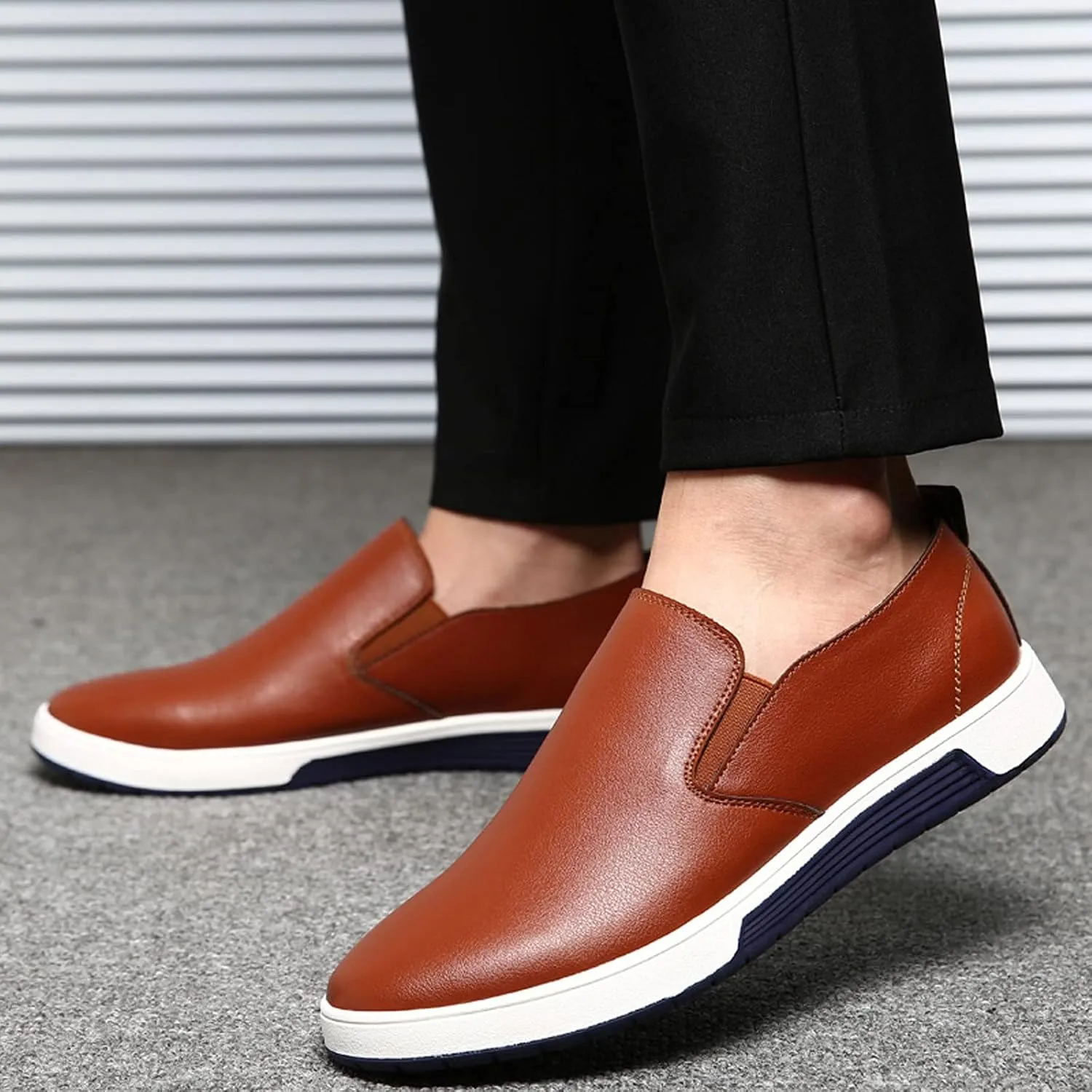 Men's Dress Shoes Wide Width White Men's Leather Breathable Slip On Style Business Seasons Color Wear Four Shoes Leisure Formal Solid Men's Leather Shoes Formal Dress Shoes