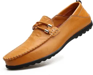 Men's Driving Loafers Soft Penny Loafers Leather Slip-On Moccasins with Handcrafted Stitched Detailing Black Lightweight Boat Shoes