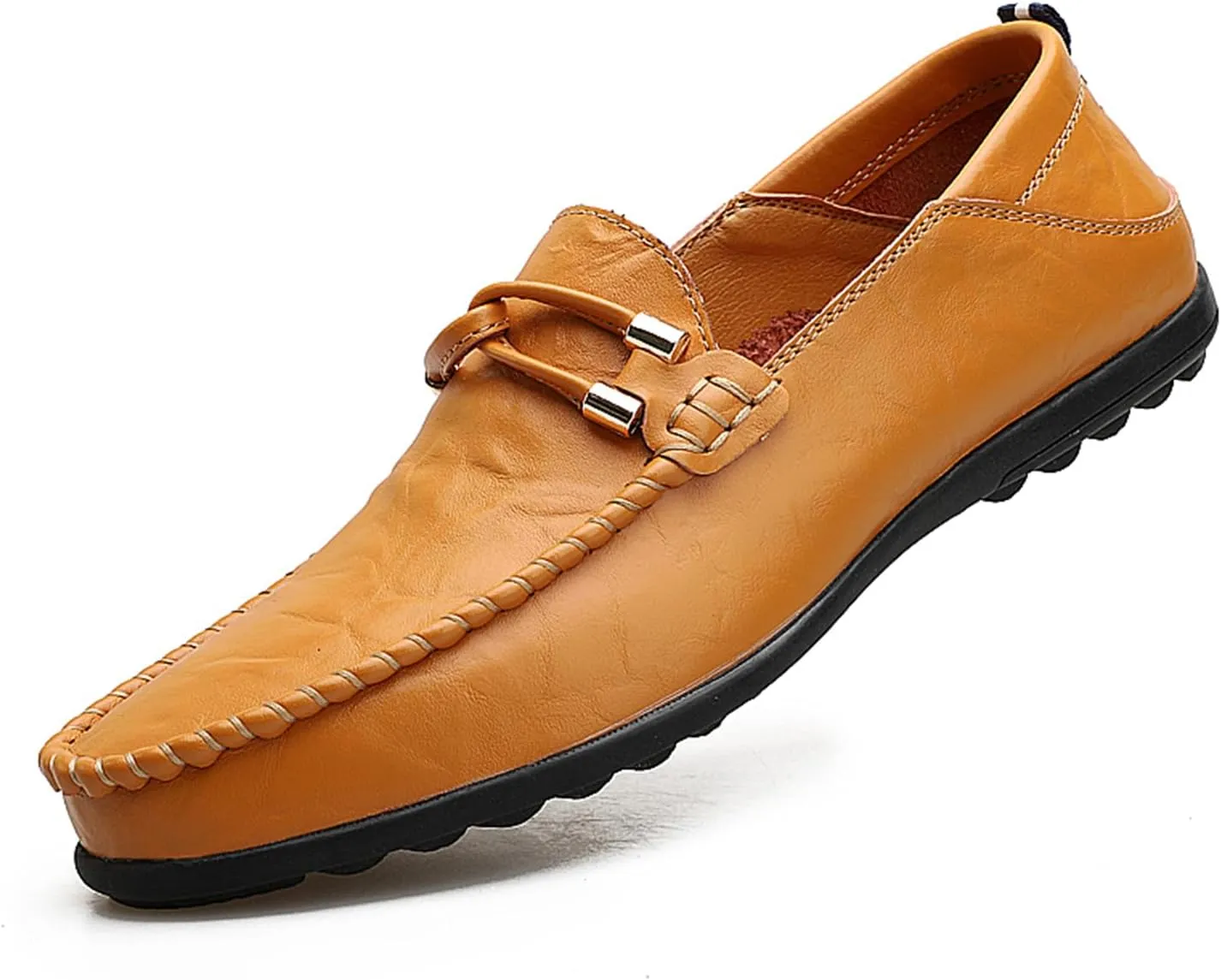 Men's Driving Loafers Soft Penny Loafers Leather Slip-On Moccasins with Handcrafted Stitched Detailing Black Lightweight Boat Shoes