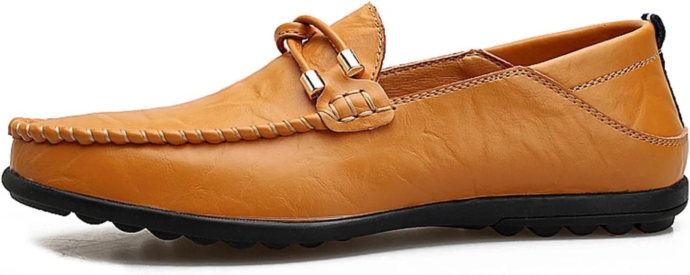 Men's Driving Loafers Soft Penny Loafers Leather Slip-On Moccasins with Handcrafted Stitched Detailing Black Lightweight Boat Shoes