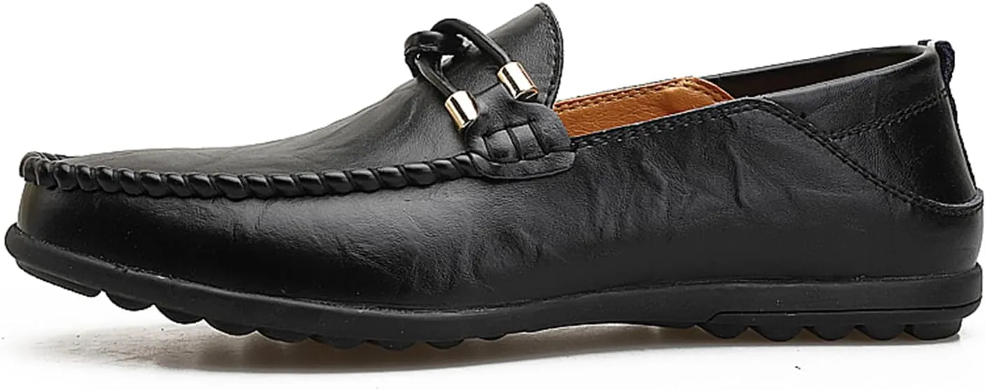Men's Driving Loafers Soft Penny Loafers Leather Slip-On Moccasins with Handcrafted Stitched Detailing Black Lightweight Boat Shoes