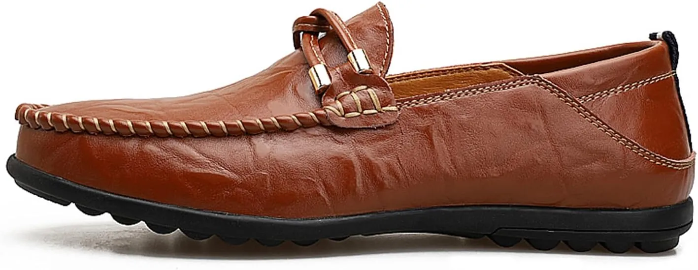 Men's Driving Loafers Soft Penny Loafers Leather Slip-On Moccasins with Handcrafted Stitched Detailing Black Lightweight Boat Shoes