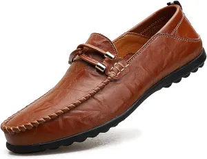 Men's Driving Loafers Soft Penny Loafers Leather Slip-On Moccasins with Handcrafted Stitched Detailing Black Lightweight Boat Shoes