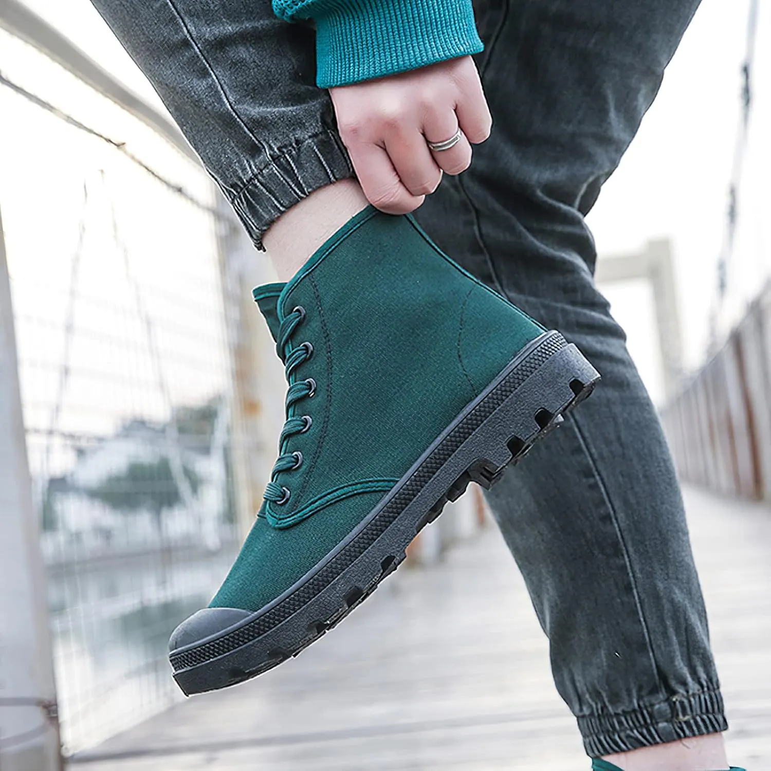 Men's Fashion Ankle High/Mid Calf Desert Boots Lace-Up Outdoor Canvas Shoes
