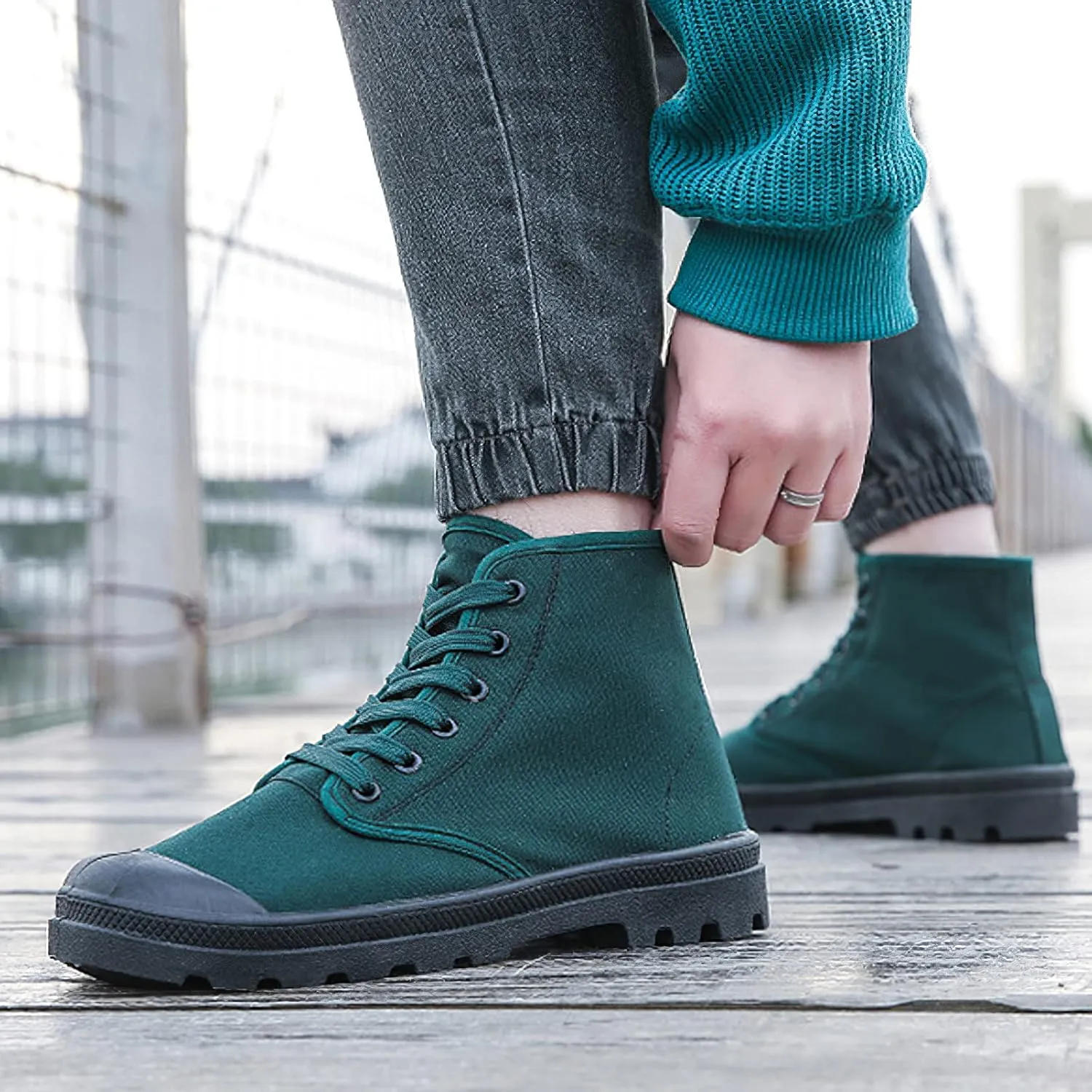 Men's Fashion Ankle High/Mid Calf Desert Boots Lace-Up Outdoor Canvas Shoes