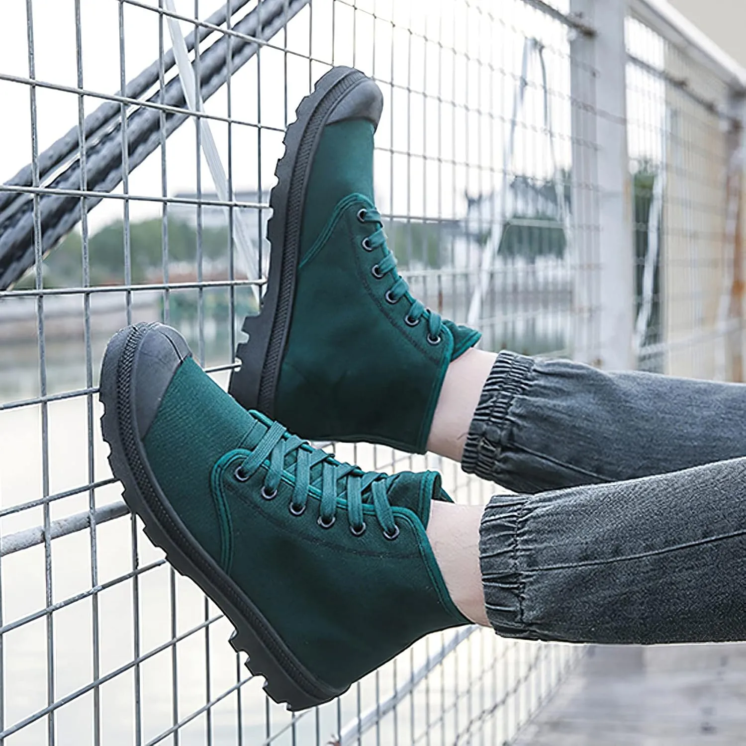 Men's Fashion Ankle High/Mid Calf Desert Boots Lace-Up Outdoor Canvas Shoes