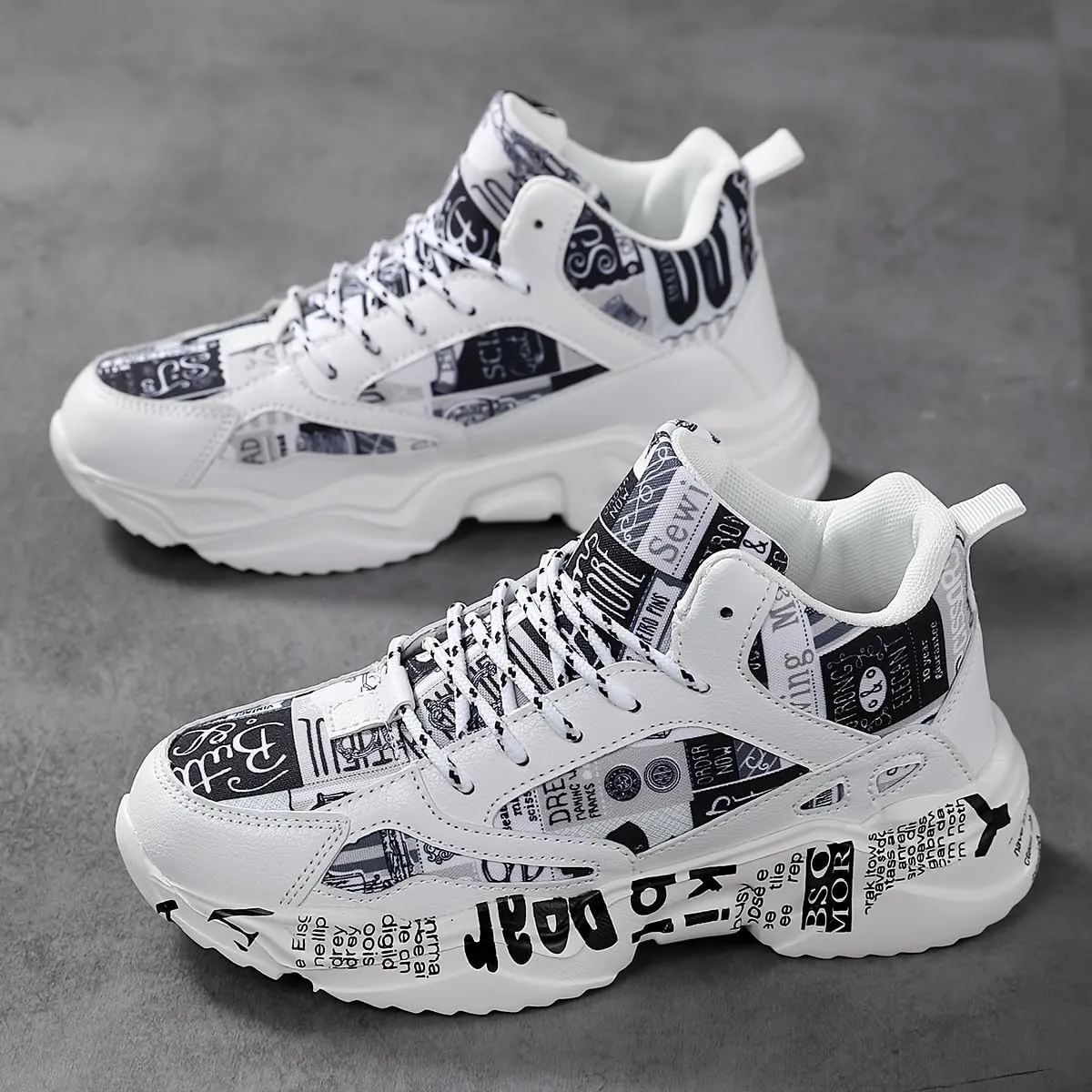 Mens for Breathable Chunky Sneakers with Bold Letter Print & Denim-Like Fabric - Comfortable, Lightweight,